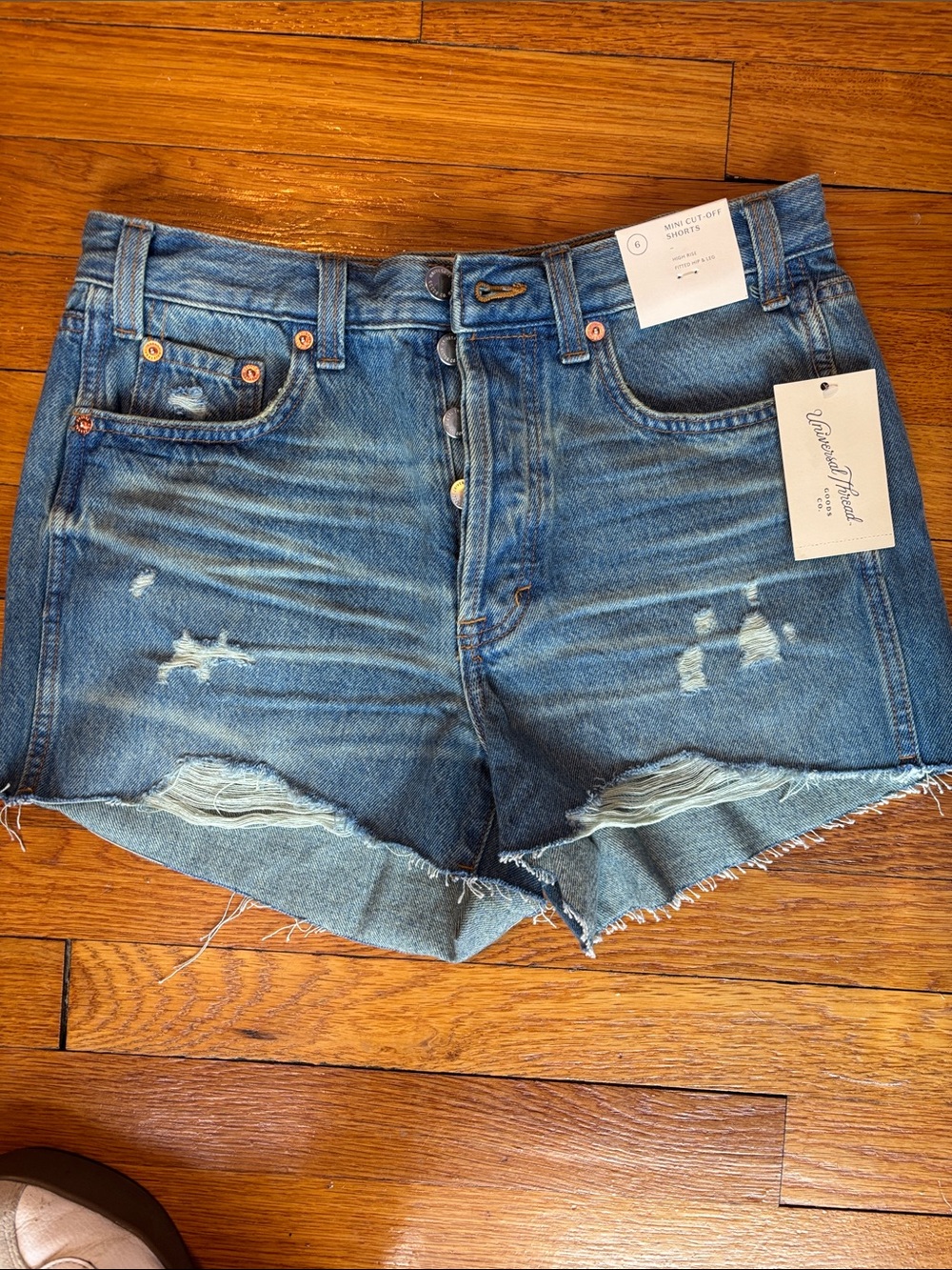 Universal Thread Distressed Blue Denim Button-Fly Shorts